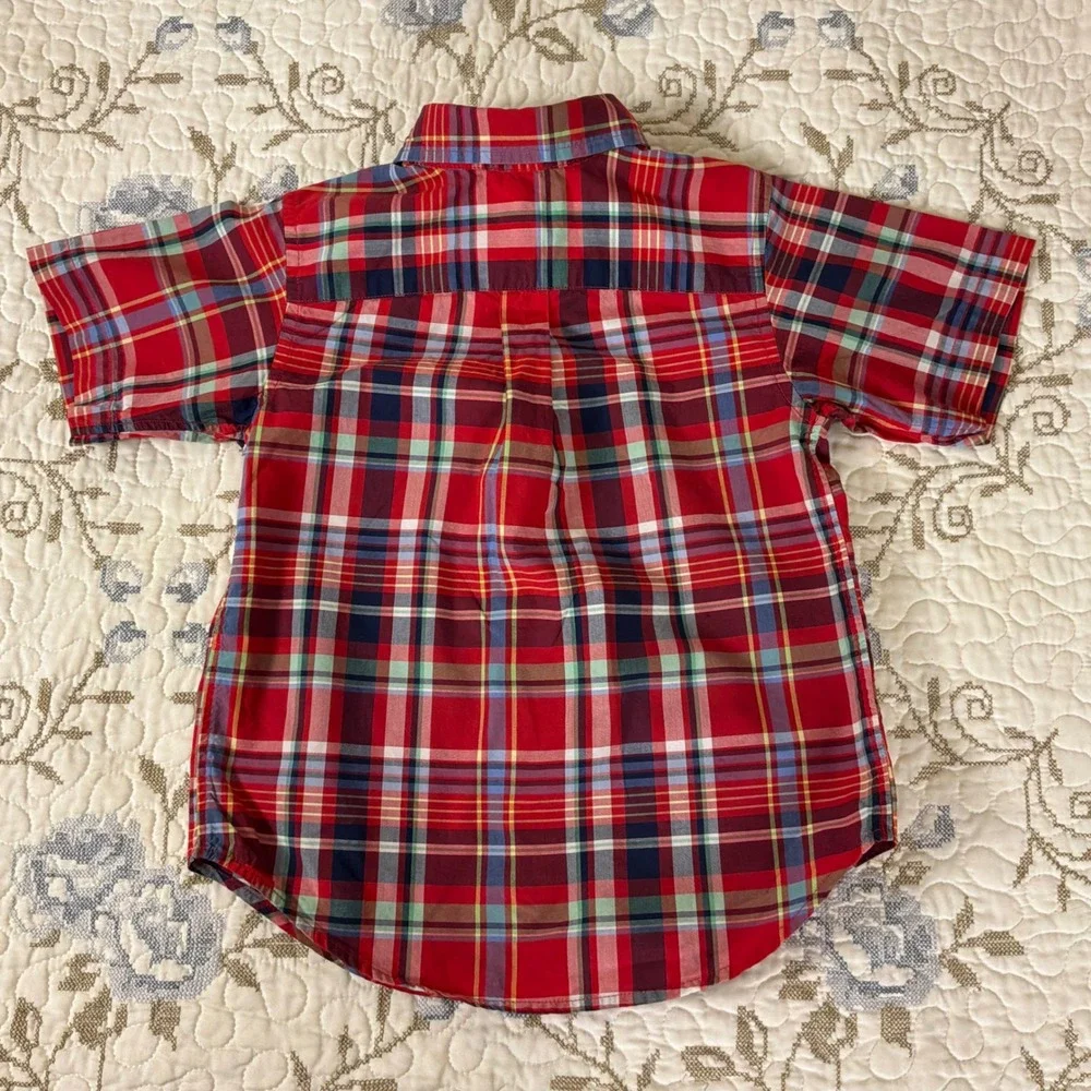 Ralph Lauren Plaid Shirt Toddler 4T Red Excellent Short Sleeve Button Down